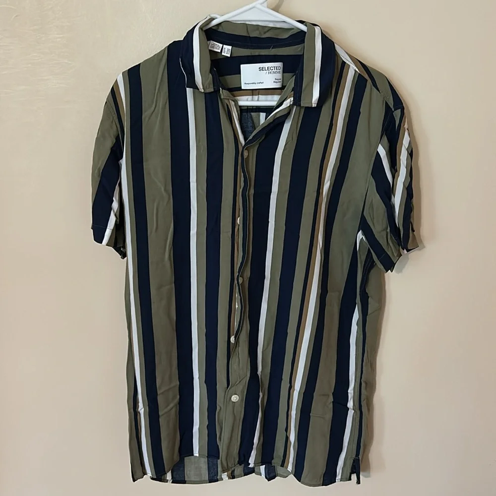 ASOS Selected Homme vertical stripe shirt with revere collar size M
